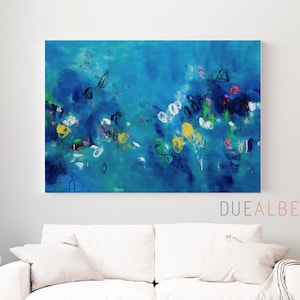 Abstract wall art print, Bright blue pink magenta textured painting , Extra large wall art painting print, Minimalist Canvas decor