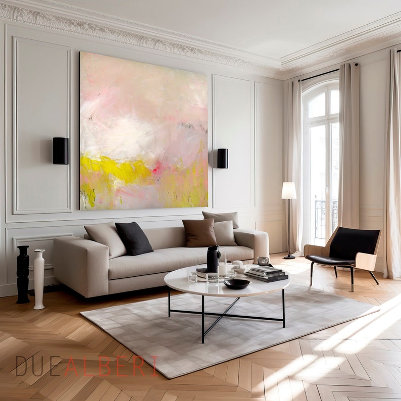 abstract acrylic painting on canvas, Fine Art Print, Abstract Art, Large Acrylic Painting Pastel Pink abstract art, large art bedroom print image 3