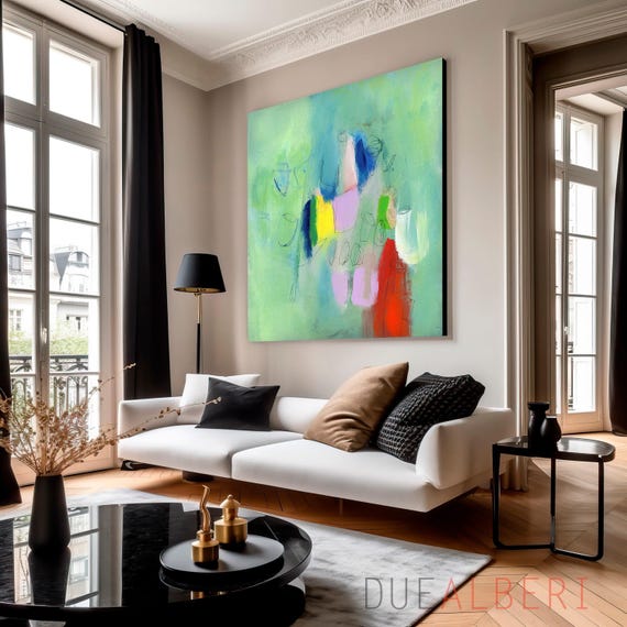 Pittura a olio colorata astratta su tela da parete arte dipinta a mano texture astratta multicolore decorazione da parete 61 x 122 cm, grande pittura