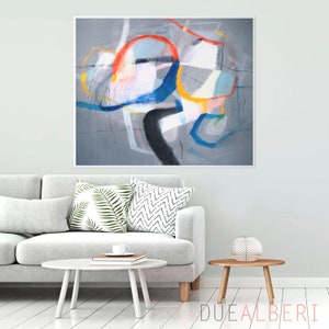 Blue and Grey Abstract Painting, Large Wall Art Print, Modern Colorful Canvas for Living Room or Office Decor