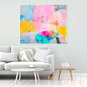 Abstract colorful painting print, Vibrant pink multicolor geometric art art, Vivid colors wall art , Extra large abstract art