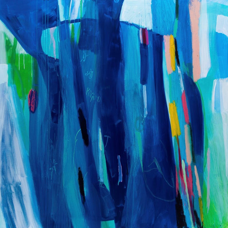 Blue Abstract Painting Print, Large Canvas Wall Art, Colorful Modern ...