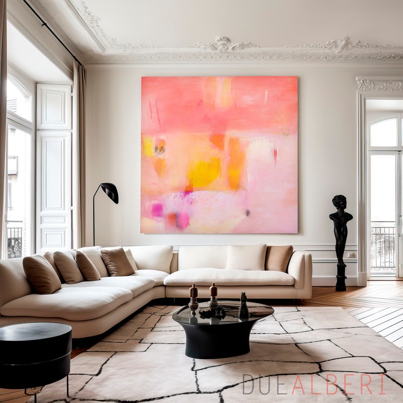 abstract painting colorful Print, pastel pink canvas print, Coral pink painting print, extra large abstract wall art print, large art print image 8