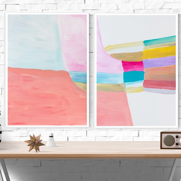 Set of 2 original artwork, colorful Abstract painting, original abstract art, large wall art original painting