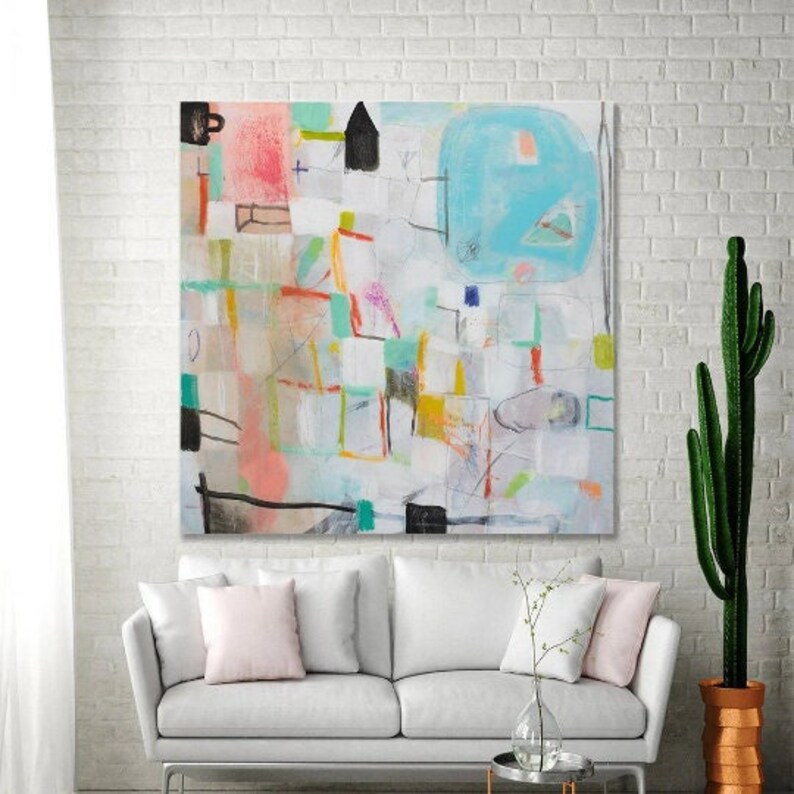 Soft Pastel Geometric Wall Art Abstract Painting Colorful Etsy