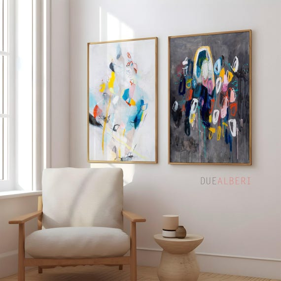抽象画プリントセット、パステルカラー、モダンジクレー複製画 - Etsy 日本