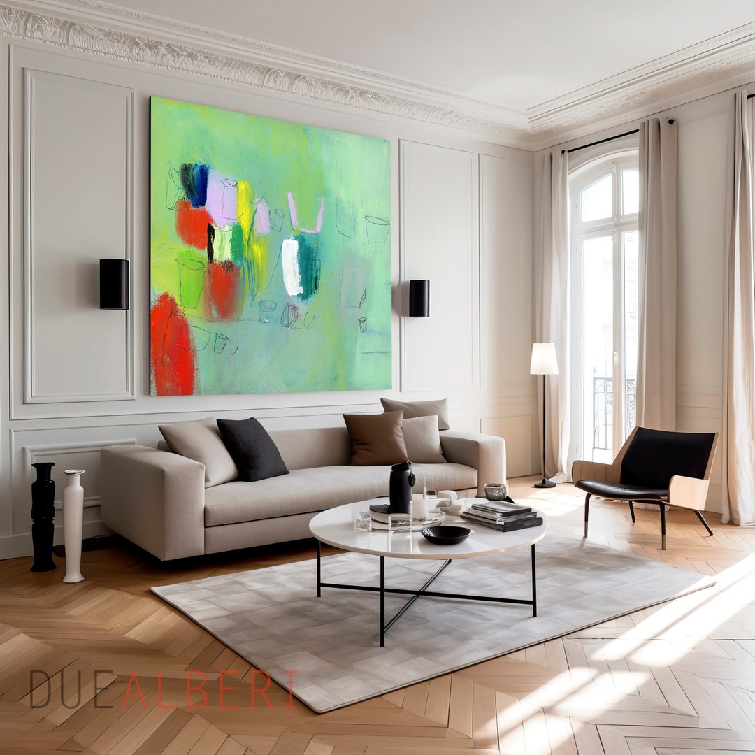 Large Wall Art, Large Emerald Green Painting Print, Living Room ...