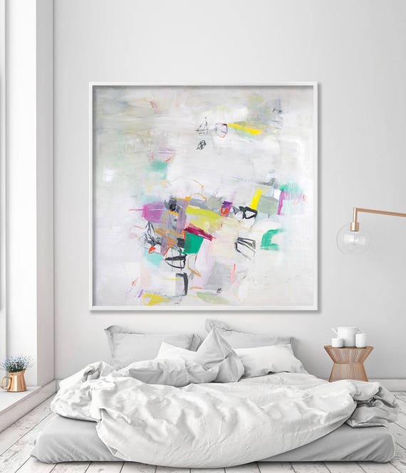 Abstract Painting Print Master Bedroom Art Extra Large Wall Art White Canvas Art