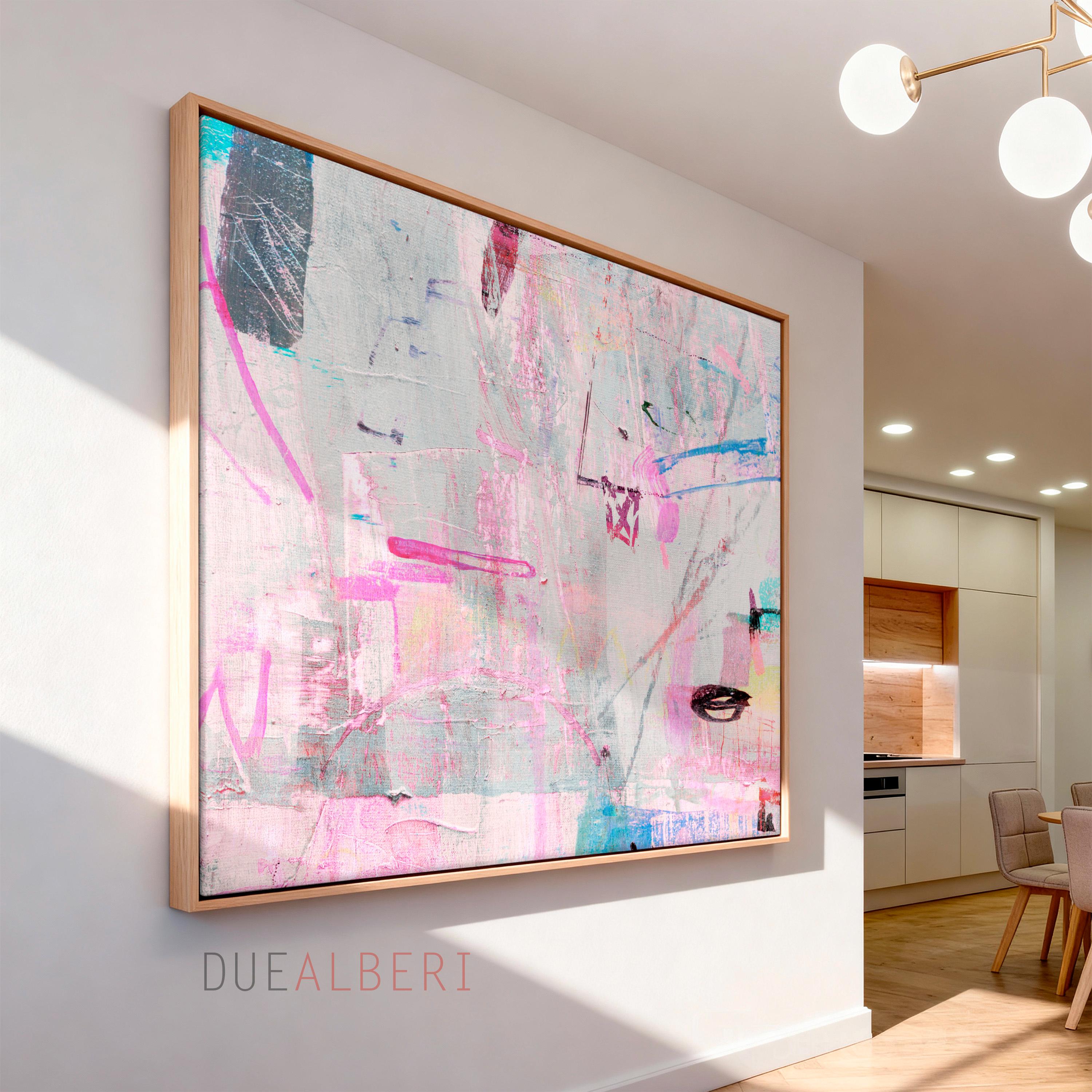 Pink Lavender Abstract Art Print, Large Square Pastel Canvas Wall