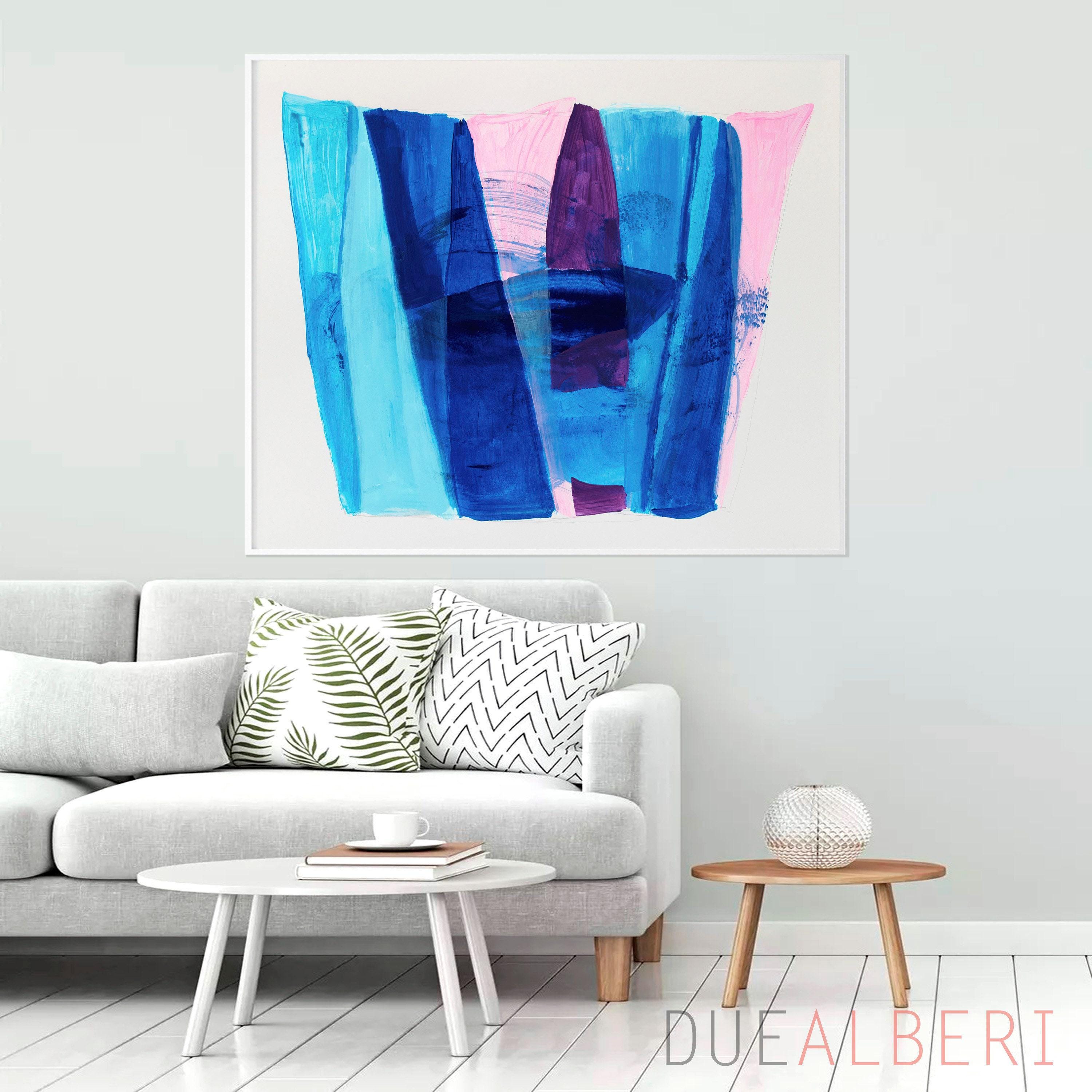 ライトピンクとブルーの抽象画、ジクレーキャンバス、大型ウォール