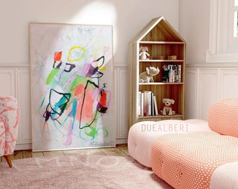 Colorful Abstract Art Print, Large Vertical Giclée Canvas