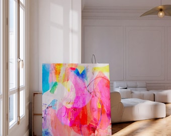 Bright wall art extra large abstract print, Vibrant and colorful abstract painting for living room decor, Multicolor artwork