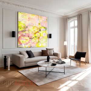 Abstract wall art, Light pink yellow textured painting print, Extra large modern abstract artwork, minimalist wall decor, pastel colors art