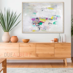 Large Abstract Painting print, lextra large wall art, teal green pastel yellow abstract art, landscape canvas painting print, expressive art image 8