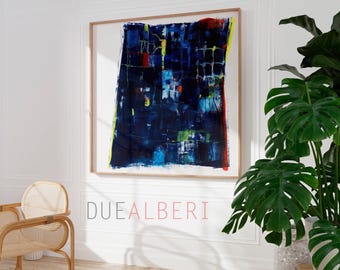 Koningsblauwe abstracte kunstprint, moderne giclee-muurdecoratie