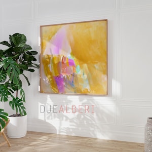 Abstract wall art print, Light pink and yellow Modern Trendy aesthetic wall art, Large gold abstract artwork print