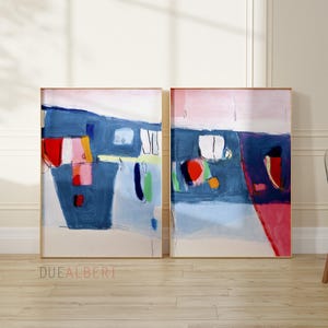Mid Century moderne abstrakte Malerei Print-Set, Pastell blau und rosa Wand-Dekor Bild 6