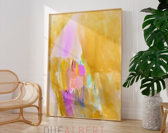 Abstract wall art print, pastel colors large minimalist abstract art, Modern textured light yellow art, Trendy aesthetic large wall art