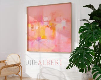 Stampa artistica astratta rosa-arancione, grande decorazione da parete in tela moderna