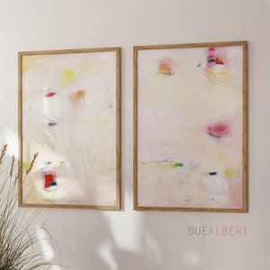 Abstract prints set 2 textured pale pink Beige orange green neutral colors art, Large modern eclectic abstract painting set image 10