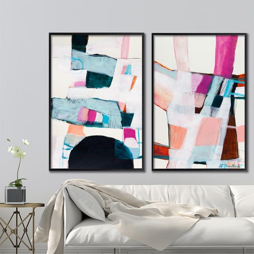 Abstract Painting Wall Art Set of 2 Abstract Prints Pastel Etsy