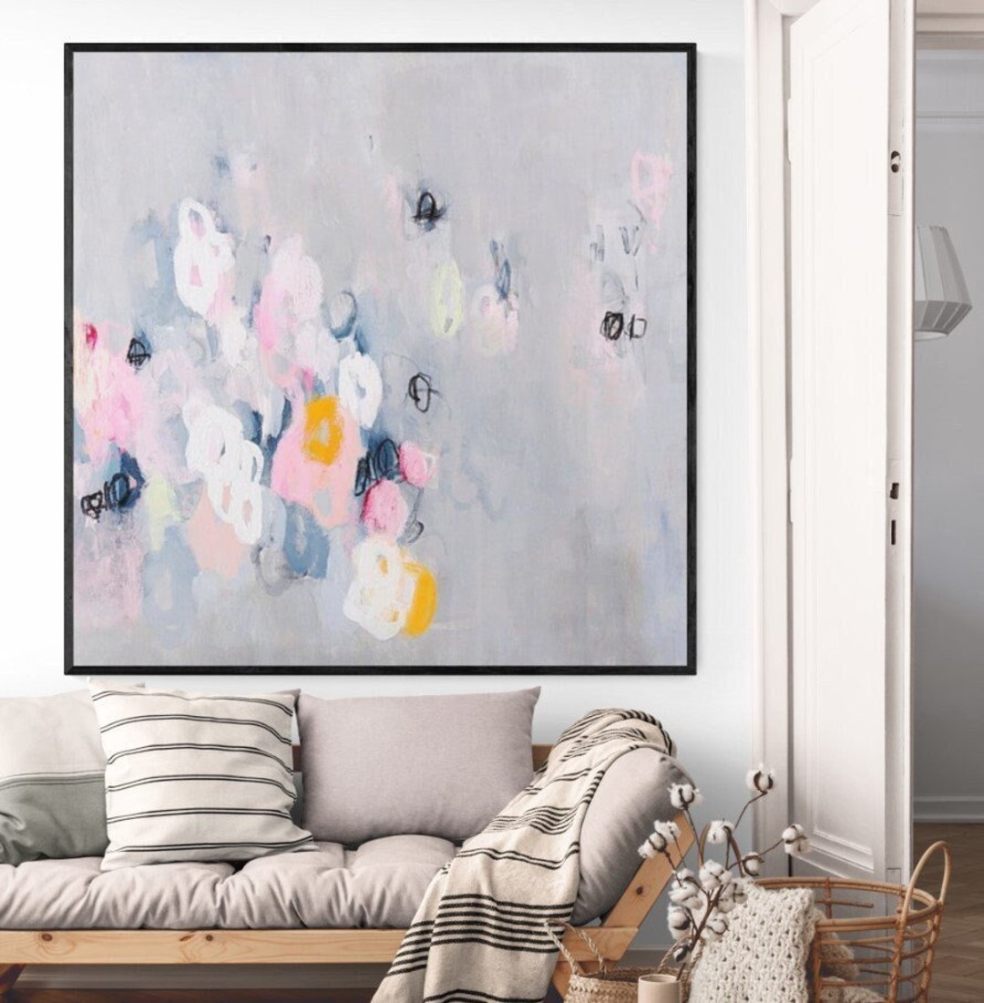 Large Abstract Grey Pink Wall Art Unique and Vibrant Art Etsy