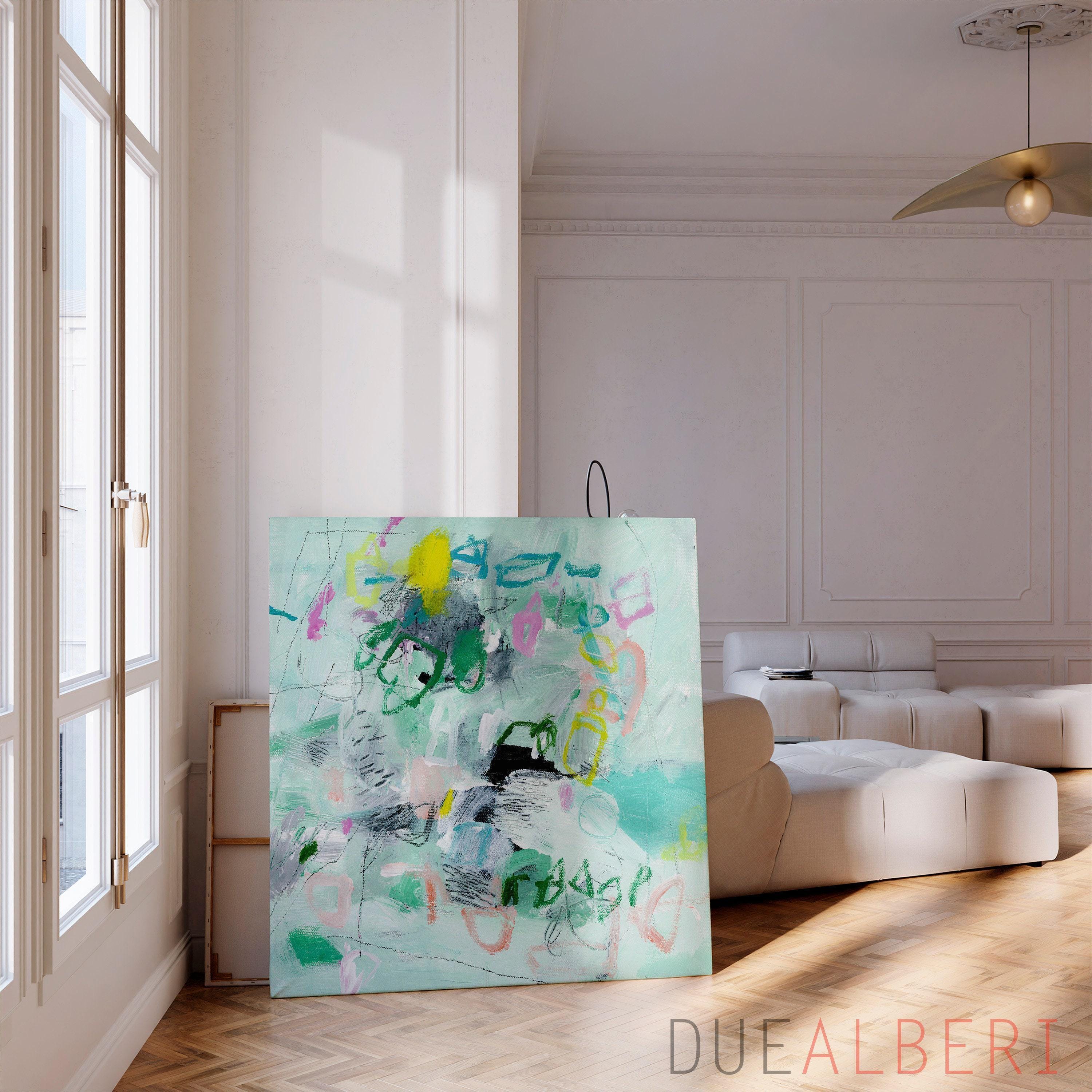 Mint Green Abstract Canvas Print, Teal Aqua Large Modern Wall Art