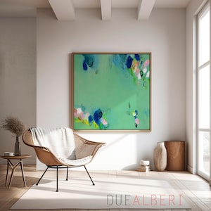 Green colorful eclectic modern contemporary abstract wall art print, Green and blue abstract painting, Statement living roon wall art