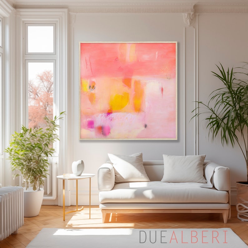 abstract painting colorful Print, pastel pink canvas print, Coral pink painting print, extra large abstract wall art print, large art print image 10