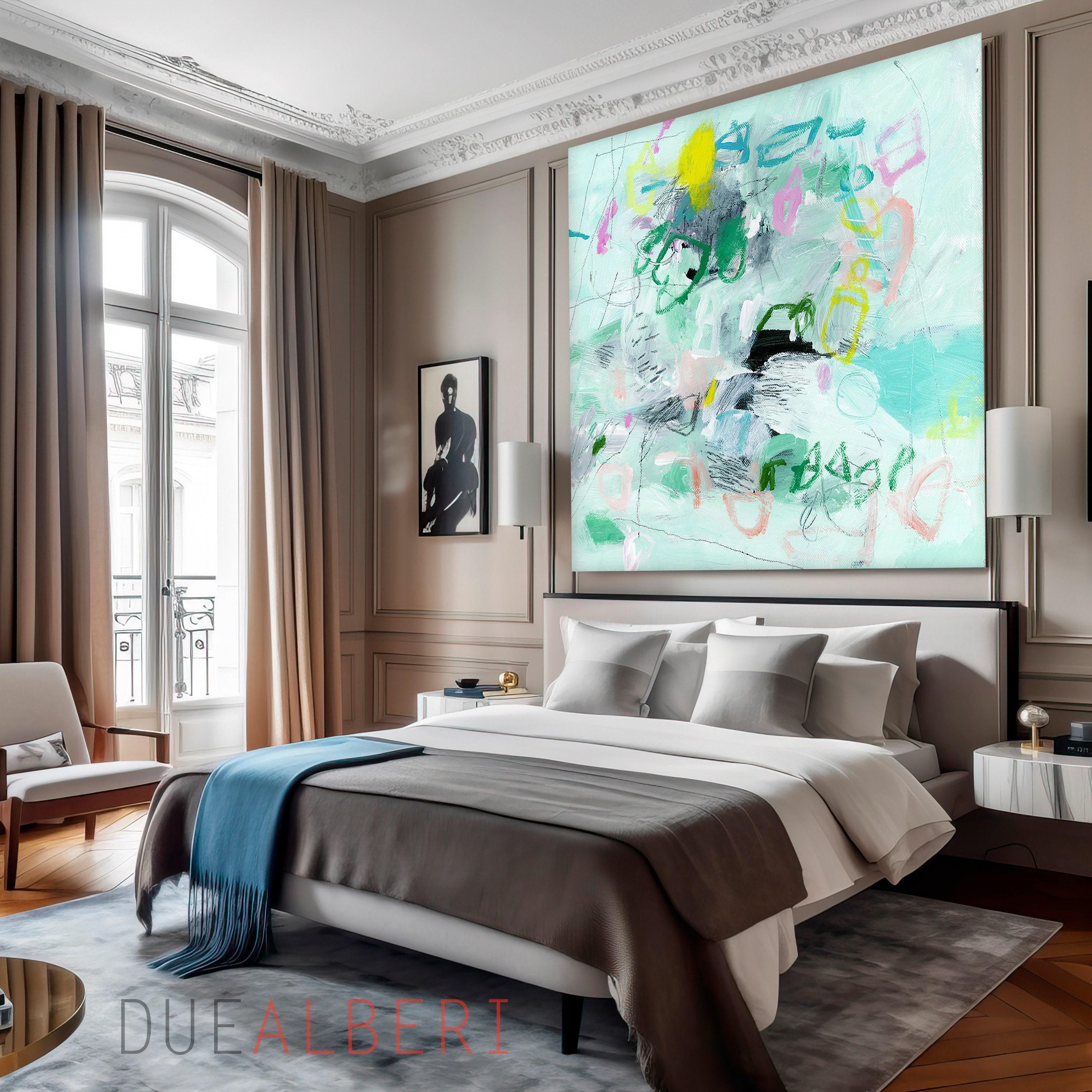 Mint Green Abstract Canvas Print, Teal Aqua Large Modern Wall Art