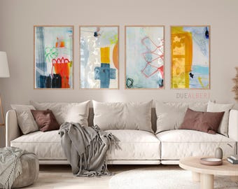 Abstract Wall Art Set of 4, Colorful Prints, Large Modern Wall Art