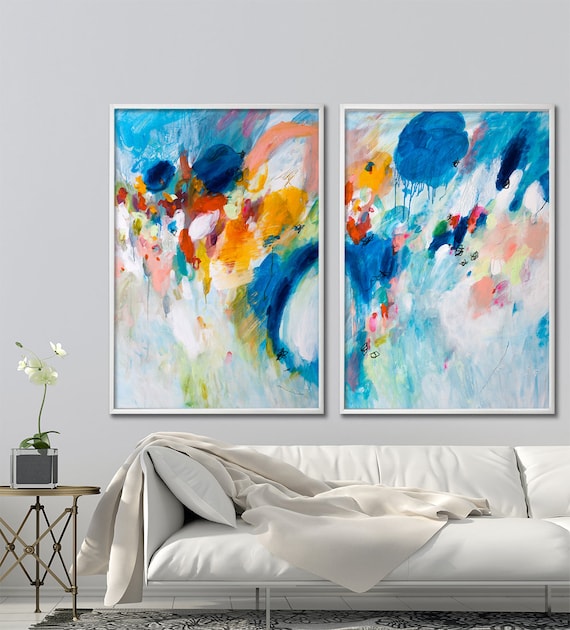 Large Abstract painting Abstract art print Set of two colorful | Etsy