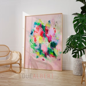 Impression d&#39;art de peinture abstraite florale, impression de bouquet rose, art mural de fleurs modernes, impression d&#39;art floral coloré, impression de peinture florale