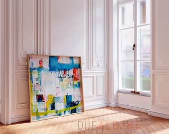 Blue Abstract Painting, Large Wall Art, Modern Canvas