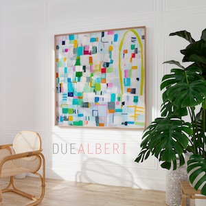 Impression d'art abstrait vive et colorée, peinture abstraite multicolore, art mural contemporain moderne, art abstrait sur le canapé
