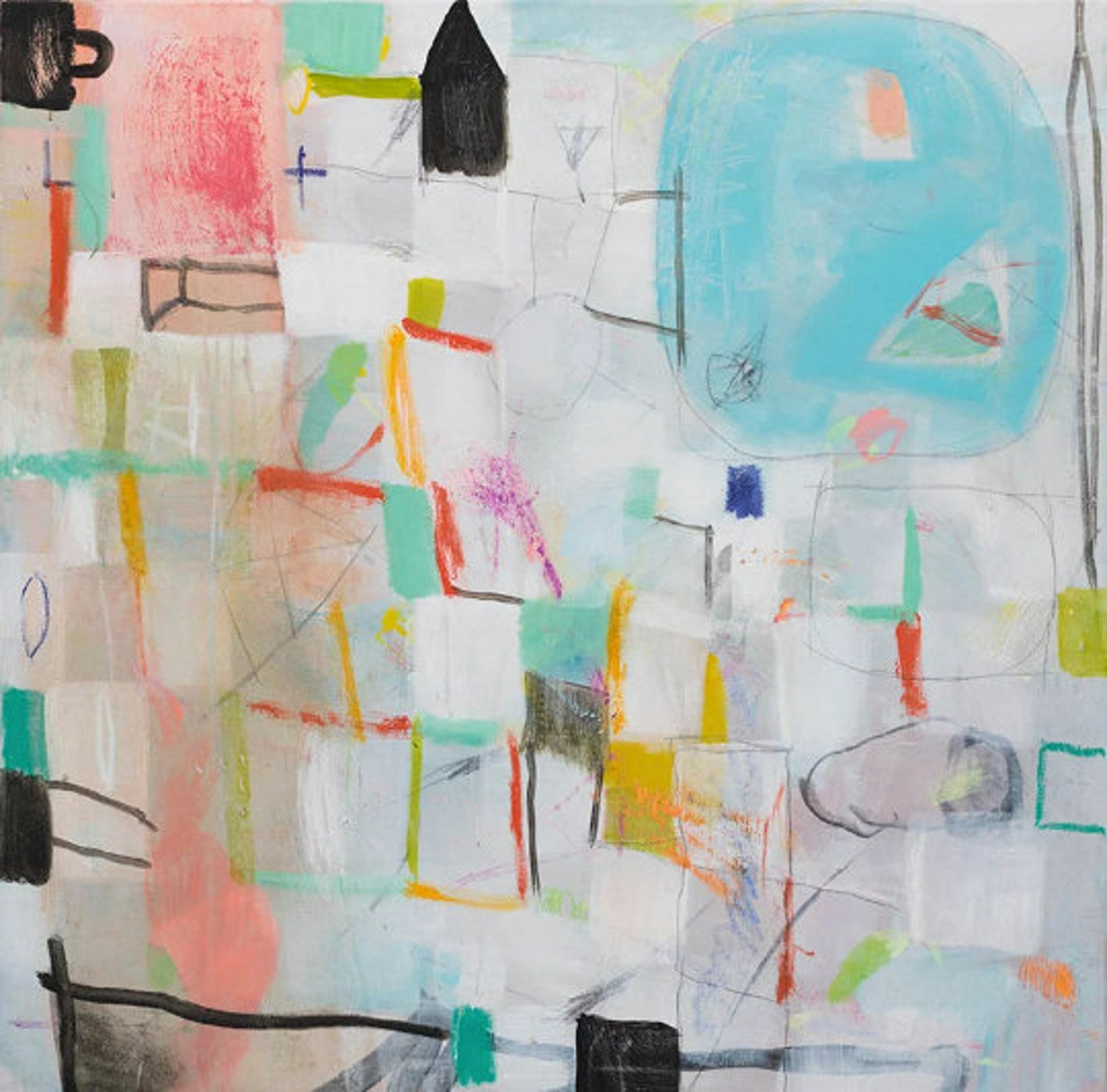 Soft Pastel Geometric Wall Art Abstract Painting Colorful Etsy