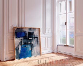 Blue Abstract Painting, Large Wall Art, Modern Canvas