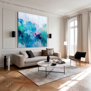 Large abstract painting colorful Canvas, Large Abstract Print Blue painting. Canvas painting, large art print gift for the home