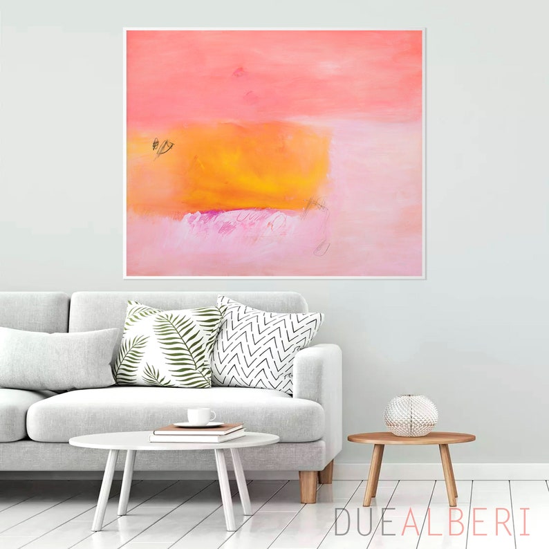 Orange and pink abstract painting colorful Print, Coral pink painting, pastel pink canvas print, extra large abstract wall art print image 9