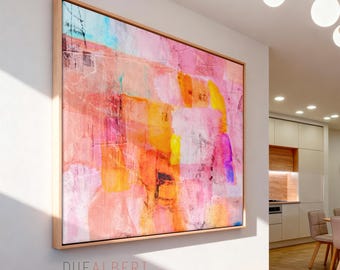 Textured Abstract Art Print, Pink & Orange Giclee, Signed