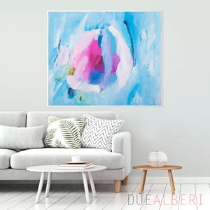 Abstract art print, Bright pastel blue and pink modern abstract painting, Statement living room wall art, Minimalist blue pink art image 7