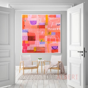 Pink and purple Modern abstract wall art print, Eclectic modern painting, landscape living room wall decor, Large abstract wall art image 7