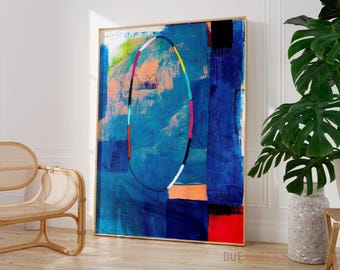 Blue Abstract Wall Art, Large Blue Abstract Painting Print, Modern Landscape Canvas Art