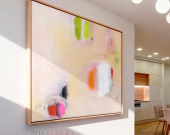 Peach Pink Abstract Wall Art, Large Pastel Canvas Print, Warm Minimalist Painting