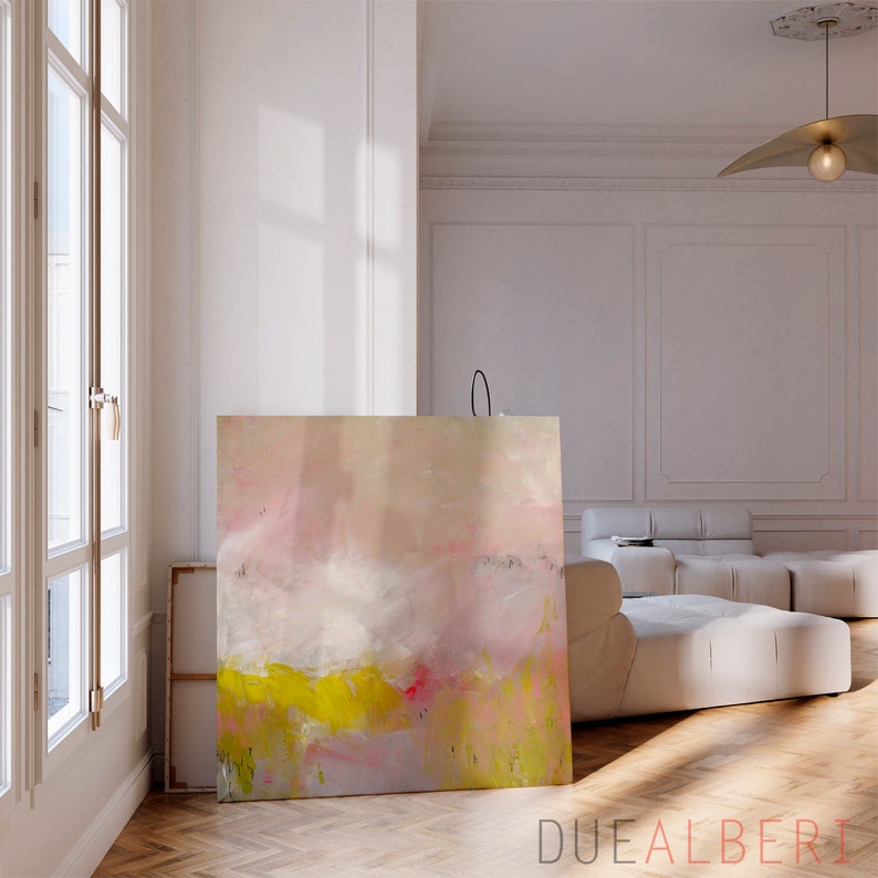 abstract acrylic painting on canvas, Fine Art Print, Abstract Art, Large Acrylic Painting Pastel Pink abstract art, large art bedroom print image 9