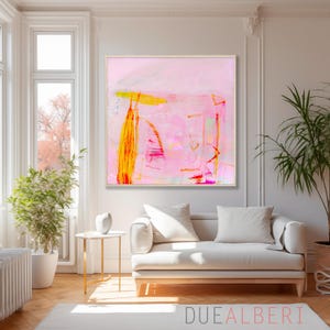 Abstract wall art print, light pink yellow Modern Trendy aesthetic wall art, Large abstract artwork