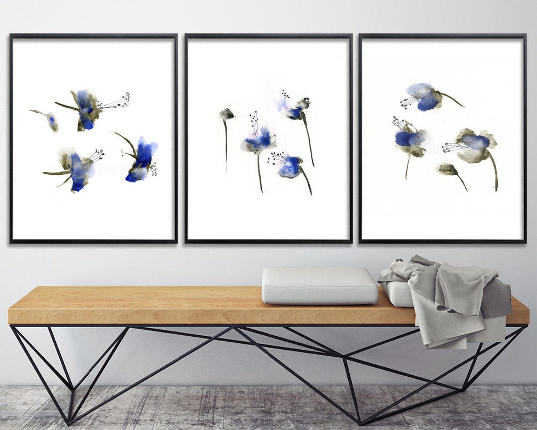 Abstract Art Print Set Print Set of 3 Watercolor Flowers - Etsy