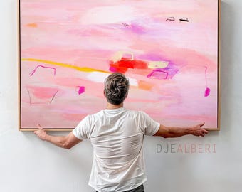 Pink Abstract Wall Art, Soft Blush Canvas Print, Large Modern Painting