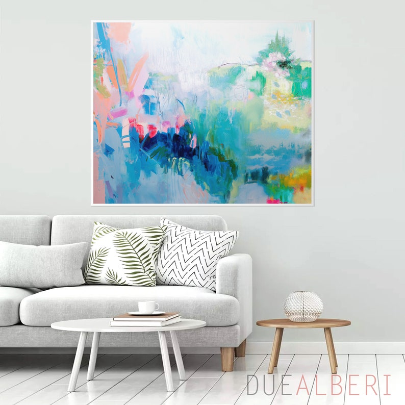 Large abstract blue pink teal painting colorful Canvas, Large Abstract Print painting. Canvas painting, large art print gift for the home image 8