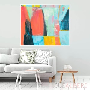 パステル調の抽象画、モダンなジクレーキャンバス、イタリア製サイン入り壁装飾